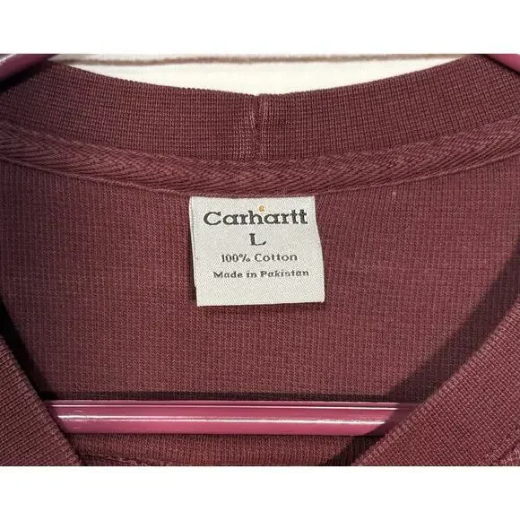 Carhartt Thermal Waffle Knit Spellout Shirt L Red Sweatshirt Heavy Relaxed Men - Picture 4 of 6